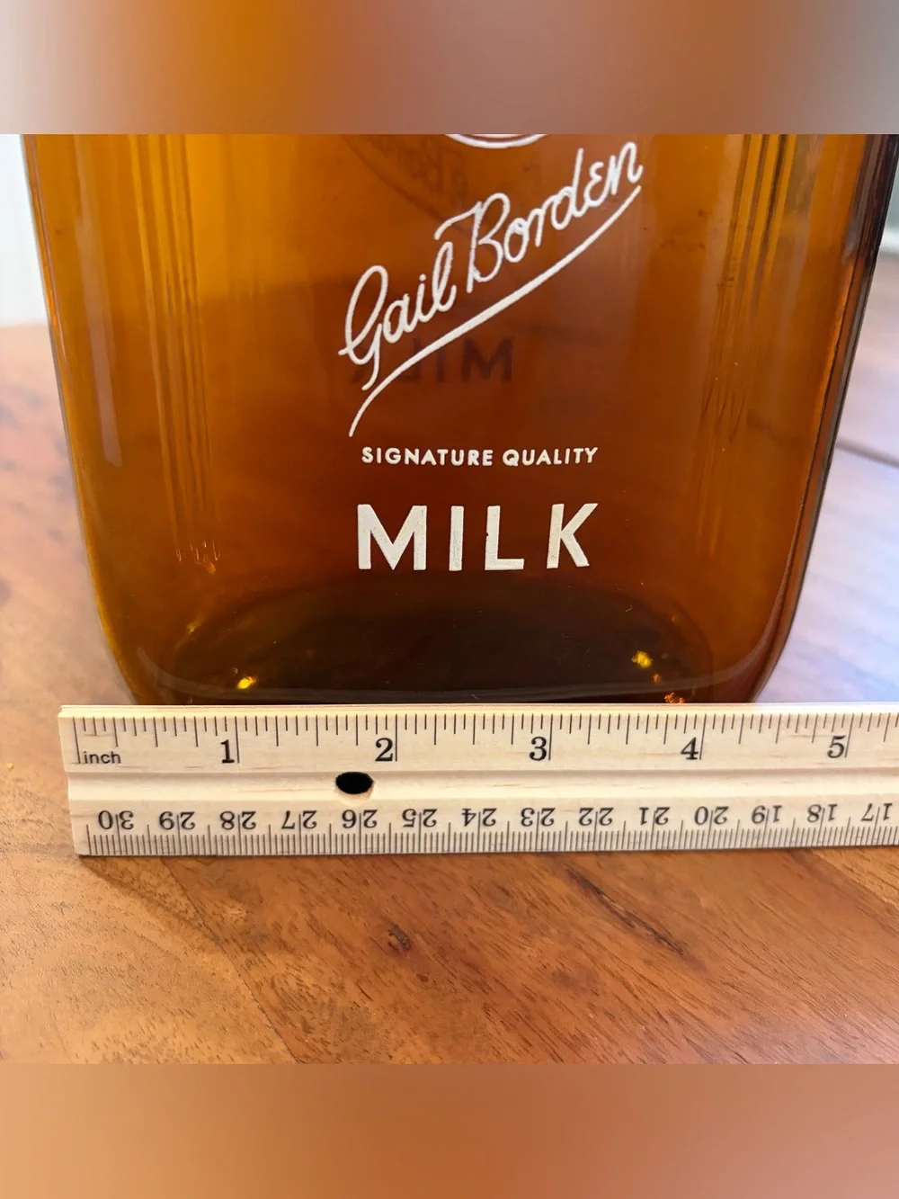 Vintage Gail Borden Amber Glass Half Gallon Milk Bottle 2 Quart 1950s Pyro Rare